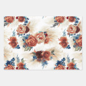 Navyblauw Terracotta Bloemenkleed Pampagras Botani Inpakpapier Vel (Voorkant 3)