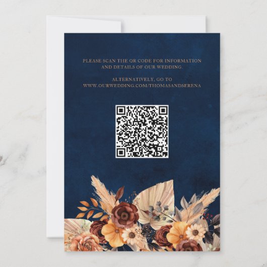 Navyblauw & Terracotta QR-code save the date Kaart (Achterkant)