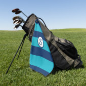 Navyblauw Turquoise Gestreepte Klassieke Monogram Golfhanddoek (Groen)