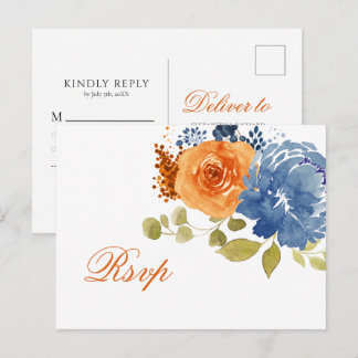 Navyblauw & Verbrand Oranje Ansichtkaart Briefkaart