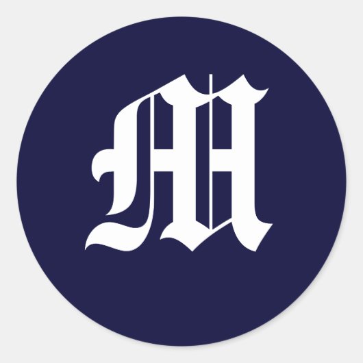 Navyblauw & Wit Monogram "M" Ronde Sticker (Voorkant)