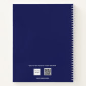 Navyblauw wit monogram naam minimalistisch notitieboek (Achterkant)