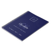 Navyblauw wit monogram naam zakelijk logo notitieboek (Linkerzijde)