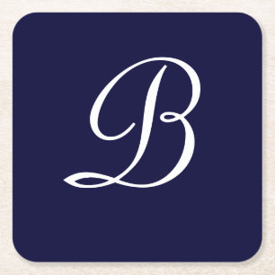 Navyblauw & witte B-monogram scripttekst Kartonnen Onderzetters