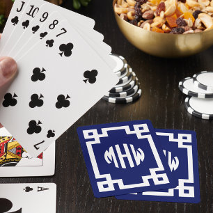 Navyblauw Witte Cirkel Monogram Griekse Sleutel DI Pokerkaarten