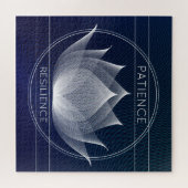 Navyblauw & Witte Lotus Geduld Veerkracht Bloemmot Legpuzzel (Horizontaal)