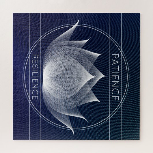 Navyblauw & Witte Lotus Geduld Veerkracht Bloemmot Legpuzzel (Horizontaal)