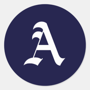 Navyblauw & Witte Monogram Eerste Zegels "A"