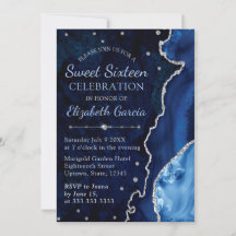 Navyblauw & Zilver Glitter Agate marmeren Sweet 16