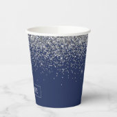 Navyblauw zilver glitters monogram papieren bekers (Links)