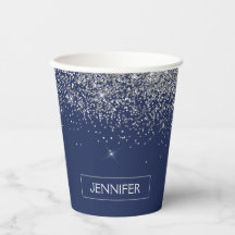 Navyblauw zilver glitters monogram papieren bekers
