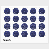 Navyblauw zilver glitterstof monogram dank je ronde sticker (Vel)