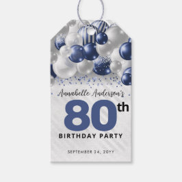 Navyblauw Zilveren Ballon Glitter Favor Verjaardag Cadeaulabel