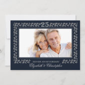 Navyblauw Zilveren Huwelijksjubileum Foto Kaart (Voorkant)
