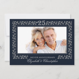 Navyblauw Zilveren Huwelijksjubileum Foto Kaart