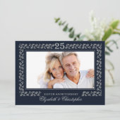 Navyblauw Zilveren Huwelijksjubileum Foto Kaart (Staand voorkant)