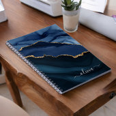 Navyblauwe Agate Geode Gouden Monogram Notitieboek