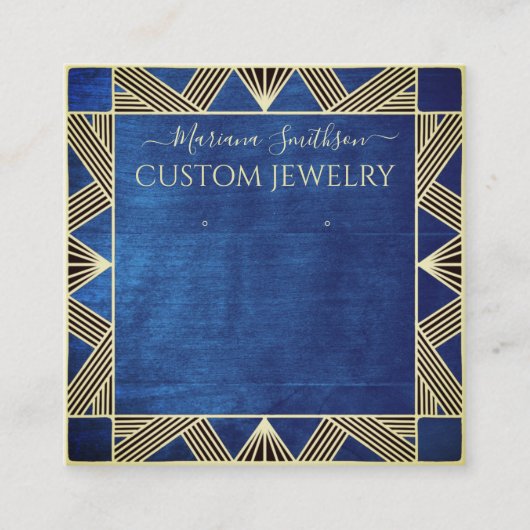 Navyblauwe Art Deco grote oorbellen displaykaarten Vierkante Visitekaartje (Voorkant)
