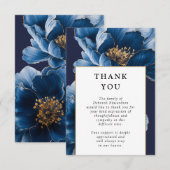 Navyblauwe bloemende viering van levensfuneralie bedankkaart (Voorkant / Achterkant)
