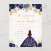 Navyblauwe bloemenkroon Princess Quinceañera Briefkaart (Voorkant)