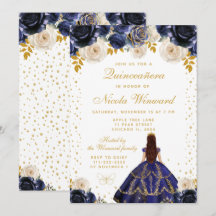 Navyblauwe bloemenkroon Princess Quinceañera