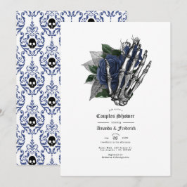 Navyblauwe bloemenskelet gotische koppel douche kaart