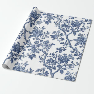 Navyblauwe bloemranken toile tuinfeest verpakking cadeaupapier