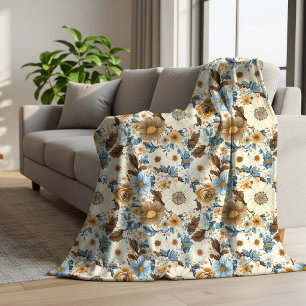 Navyblauwe bloemrijke weelderige boho terracotta a sherpa deken