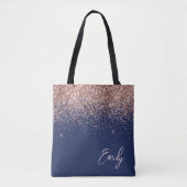 Navyblauwe Blush Roze Roze Gouden Glitter Monogram Tote Bag (Voorkant)