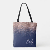 Navyblauwe Blush Roze Roze Gouden Glitter Monogram Tote Bag (Achterkant)
