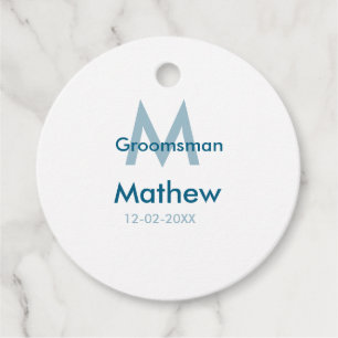 Navyblauwe bruidsjonker naam letter datum mannelij bedankjes labels