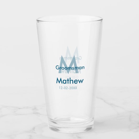 Navyblauwe bruidsjonker naam letter datum mannelij glas (Voorkant)