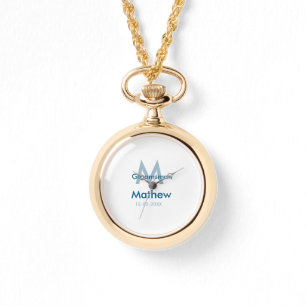 Navyblauwe bruidsjonker naam letter datum mannelij horloge