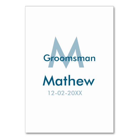 Navyblauwe bruidsjonker naam letter datum mannelij kaart (Voorkant)