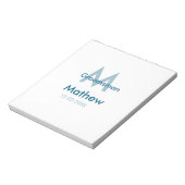 Navyblauwe bruidsjonker naam letter datum mannelij notitieblok (Linkerzijde)