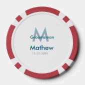 Navyblauwe bruidsjonker naam letter datum mannelij poker chips (Achterkant)