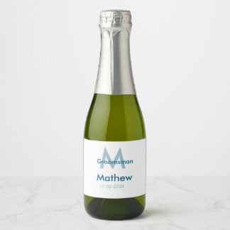 Navyblauwe bruidsjonker naam letter datum mannelij sparkling wijnetiket
