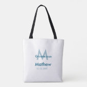 Navyblauwe bruidsjonker naam letter datum mannelij tote bag (Achterkant)