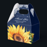 Navyblauwe burlap snoerlichten zonnebloem bedankt bedankdoosjes<br><div class="desc">Aangepaste navyblauwe huwelijksgunstdoos met een burlap textuur en zonnebloemen met snoerlichten.</div>