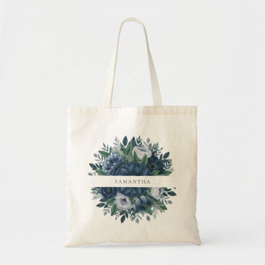 Navyblauwe en lichtblauwe bruidsmeisjesnaam tote bag (Voorkant)