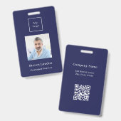 Navyblauwe fotonaam QR-code bedrijfslogo Badge (Voor- en achterkant)