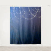 Navyblauwe fototapijt met sprookjeslichtjes wandkleed (Voorkant)