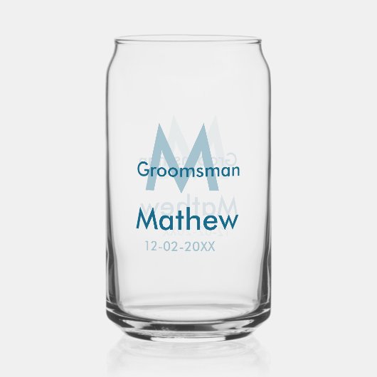 Navyblauwe getuige naam letter datum mannelijk per blikvorm glas (Voorkant)