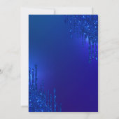 Navyblauwe Glitterdruppels, Jurk Blauw 75e Verjaar Kaart (Achterkant)