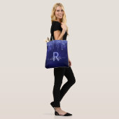 Navyblauwe glittersluier naam monogram schrift tote bag (Op model)