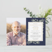 Navyblauwe groenvoorziening viering van het leven  kaart (Staand voorkant)