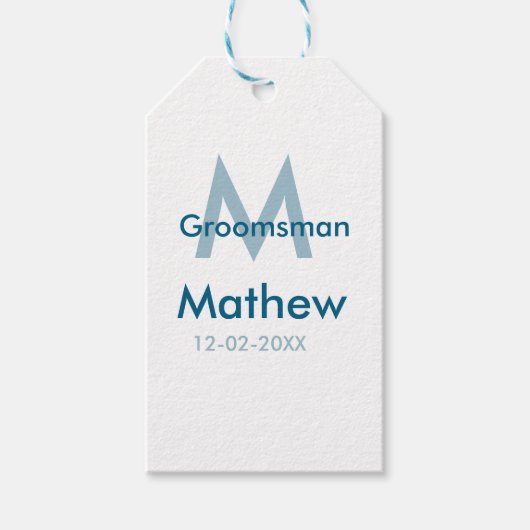 Navyblauwe groepsnaam letter datum mannelijk per cadeaulabel (Voorkant)