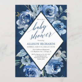 Navyblauwe indigo waterverf bloem jongens baby sho kaart