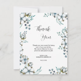 Navyblauwe katoenen bloemen eucalyptus Bruidsmeisj Bedankkaart