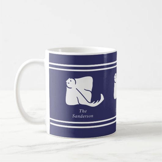 Navyblauwe kust zeenaaldrogade deur koffiemok (Links)
